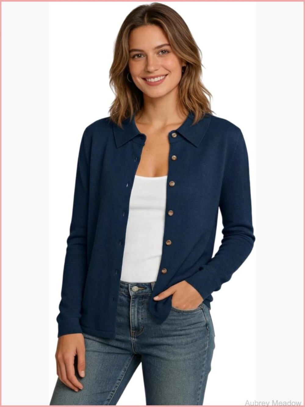 Lightweight Knit Cardigan Sweater Button Down Lapel Collar Long Sleeve Stretch